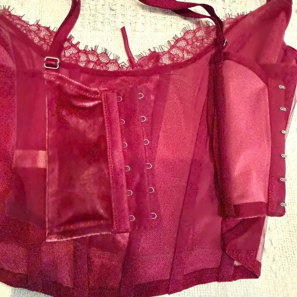 Victoria's Secret small Dream Angels faux lace up velvet corset BC 3186
